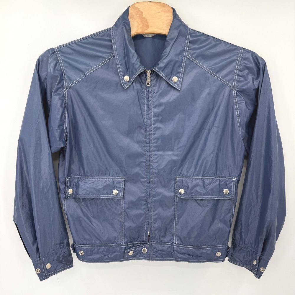 Kmart Windbreaker Women L Blue Vintage Zip Front Cropped Contrast Stitch Jacket
